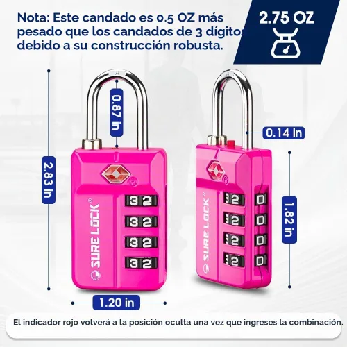 Vista 7 de SURE LOCK Cerradura de combinación reiniciable de 4 dígitos aprobada por la TSA con alerta abierta, diales de fácil lectura, para equipaje 17021ALL