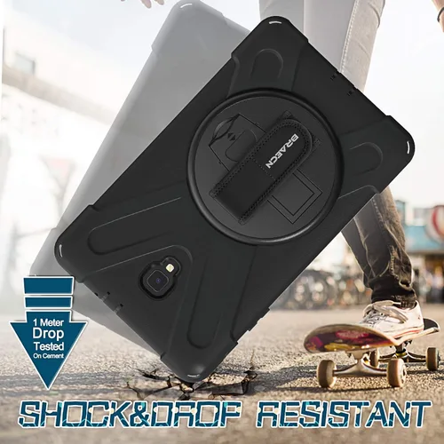 Vista 5 de Galaxy tab A 8.0 2017 estuche (SM-T380 / T385), BRAECN tres capa resistente de parachoques duro de silicona suave con 360 grados pie de apoyo Negro