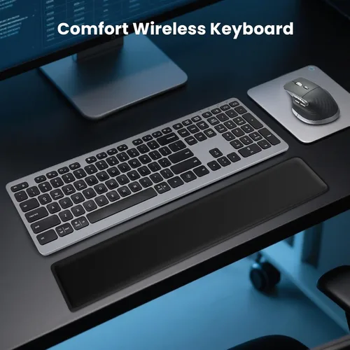 Vista 8 de Teclado inalámbrico, teclado Bluetooth con reposamanos de cuero, retroiluminación, emparejamiento multidispositivo, USB C recargable, para Windows