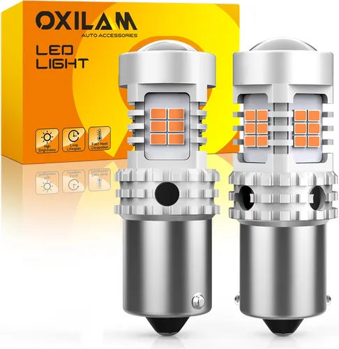 Vista 10 de OXILAM - Bombilla de luz LED para señal de giro BA15S 1156, CANBUS sin errores, 2200K, amarillo ámbar, 2800 LM, para 7506, 1156A, 1003, 1141, P21W