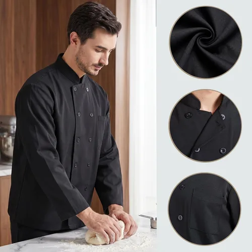 Vista 4 de Nanxson Chaqueta de chef unisex de manga corta/larga Manga larga negra.