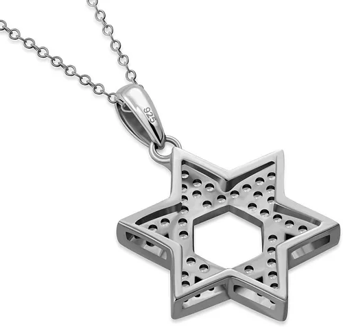 Vista 7 de Collar con colgante de plata de ley 925 con estrella judía de David con circonita cúbica blanca