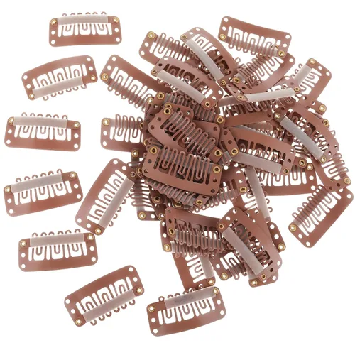 Vista 8 de Yolev 50 pinzas de extensión de cabello, pinzas de metal para peluca de 6 dientes, clips en forma de U para extensiones de peluca pequeña Beige