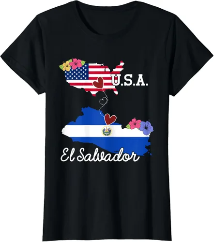 Vista 29 de Camiseta con la bandera salvadoreña de El Salvador de Estados Unidos para mujeres y hombres