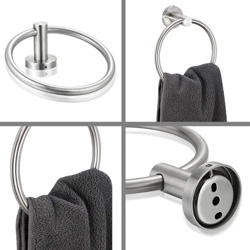 Vista 6 de Bahroom Towel Ring Acero inoxidable SUS 304,Soporte de toalla de mano circular,Toallero redondo mate Soporte de pared Toallero de montaje en pared