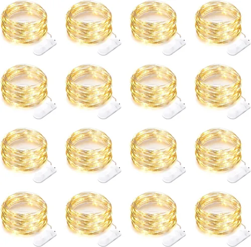 Vista 11 de Paquete de 16 Luces LED de Hadas Operadas con Batería Luces de Cadena de 10 Pies 30 LED Impermeables Luces Centelleantes Luces para Frascos Mason
