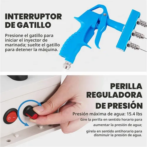 Vista 5 de MXBAOHENG Bomba eléctrica inyectora de carne con manguera, jeringa inyectora de marinada de presión ajustable de 60 W con 20 agujas para fumar