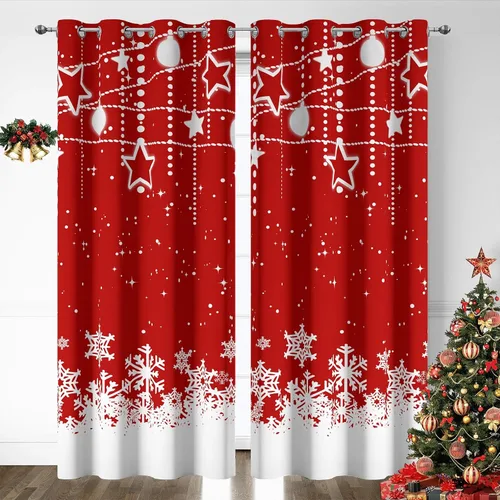 Vista 11 de Cortinas rojas de Navidad para sala de estar, juego de 2 paneles, cortinas de ventana de terciopelo rojo de 63 pulgadas de largo, cortinas