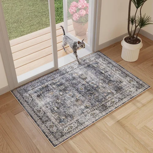 Vista 102 de Rugcomf Alfombra de Entrada de 2'x3' - Patrón Paisley, Tapete para Puerta de Entrada Interior, Floral Vintage, Lavable a Máquina, Alfombra
