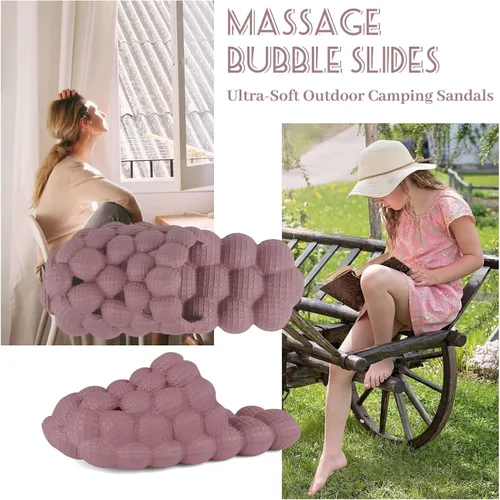 Vista 6 de EQUICK Sandalias de masaje ultra suaves con burbujas para mujeres y hombres, divertidas sandalias antideslizantes de lichi para acampar al aire