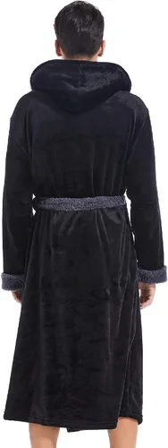 Vista 3 de Inner Wish Bata con capucha para hombre, bata de baño larga de felpa, acogedora y cálida, bata de spa con bolsillos