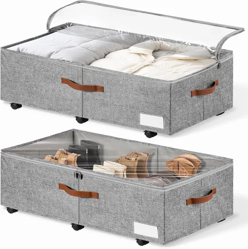 Vista 7 de Almacenamiento debajo de la cama de 6 pulgadas con ruedas, paquete de 2, contenedor de almacenamiento de zapatos debajo de la cama con tapa