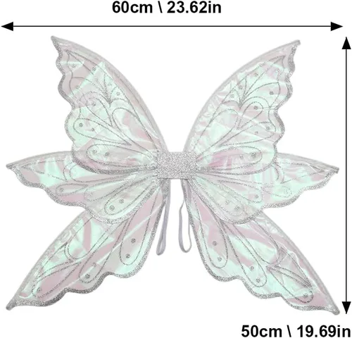 Vista 2 de caretoto Alas de hadas para adultos, disfraz de hada de mariposa, Halloween, alas de ángel para mujeres y niñas, grande plateado