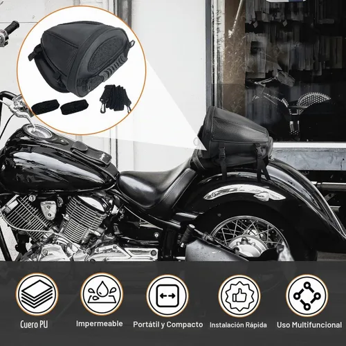 Vista 6 de Bolsa de cola para motocicleta, multifuncional, para guardar en el asiento trasero, bolsa de sillín, bolsa de tanque para motocicleta con correa