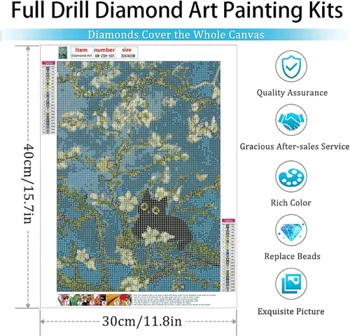Vista 2 de Kits de pintura de diamantes para adultos, pintura de diamante de gato negro 5D, arte de diamantes para adultos, diamantes redondos de taladro