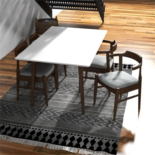 Vista 8 de Allora Mesa de comedor rectangular de madera moderna de mediados de siglo para cocina, comedor en nogal y blanco de 47 pulgadas