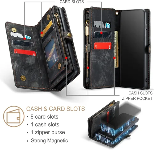 Vista 3 de Asuwish Funda de teléfono para Samsung Galaxy S10 con cremallera, funda desmontable con protector de pantalla de vidrio templado y tarjetero Negro