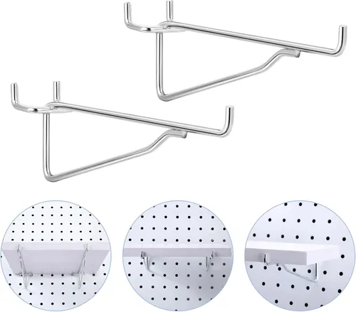 Vista 3 de Hotop Juego de soportes de metal para estantes de tablero de clavijas de 1/8, 3/16, organizador de tablero, accesorios, estantes y cestas, soportes