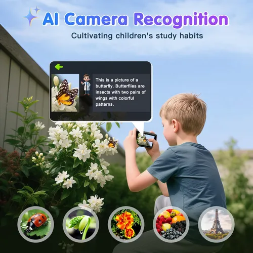 Vista 10 de Cámara digital AI, cámaras WiFi para fotografía con reconocimiento de objetos, cámara digital compacta de apuntar y disparar con doble lente, flash