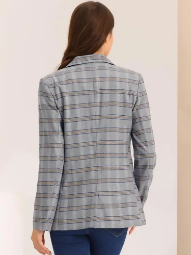 Vista 4 de Allegra K Chaqueta tipo blazer a cuadros con solapa con muescas y un botón para mujer