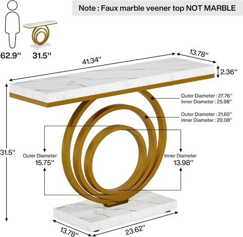 Vista 10 de Tribesigns Mesa de entrada dorada de 41 pulgadas, moderna mesa consola estrecha y larga, mesa decorativa contemporánea para sala de estar, pasillo
