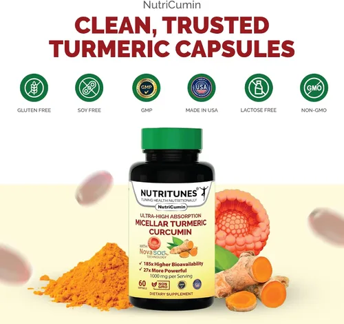 Vista 4 de NutriCumin NovaSOL Curcumina de cúrcuma 1000 mg – 185× Absorción – Apoya la comodidad y movilidad de las articulaciones – Cápsulas blandas sin OMG