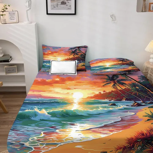 Vista 2 de Z6-&-333 - Juego de sábanas y fundas de almohada estampadas de 3 piezas, sábana bajera ajustable de microfibra suave con bolsillo profundo, sábana