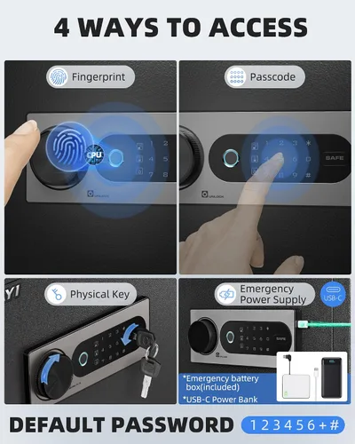 Vista 3 de DAYI Caja de seguridad biométrica de huellas dactilares, caja fuerte para el hogar de 0.8 pies cúbicos con bolsa ignífuga, panel táctil digital