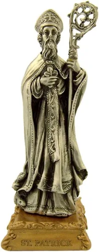 Vista 11 de Estatua de estatua de estatua de peltre de Nuestra Señora de Gracia sobre base de tono dorado, 4 1/2 pulgadas