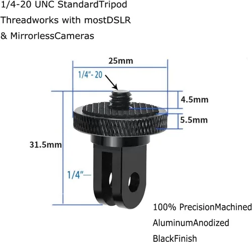 Vista 3 de MEETOOT Adaptador de trípode para cámara, adaptador de conversión de 1/4 a 20 para cámara de acción a accesorios de montaje de adaptador de tornillo