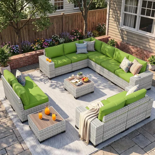 Vista 65 de Muebles de patio al aire libre conjunto PE mimbre ratán al aire libre sofá seccional Gris