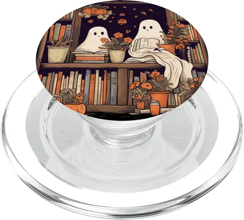 Vista 8 de Libros de lectura de fantasmas espeluznantes en una biblioteca PopSockets Standard PopGrip