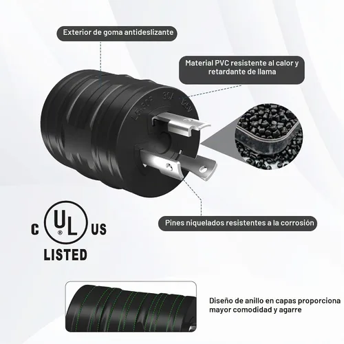 Vista 4 de Elecan Adaptador de enchufe de generador RV de 30 amperios, convertidor de energía de bloqueo giratorio L5-30P de 3 clavijas macho a toma