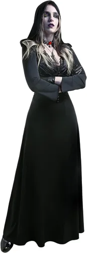 Vista 2 de Cospaly.fm - Disfraz de vampiro para mujer, con capucha, collares y guantes