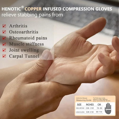 Vista 5 de Guantes de cobre para artritis para mujeres y hombres, guantes de compresión para artritis sin dedos para aliviar dolores en el túnel carpiano