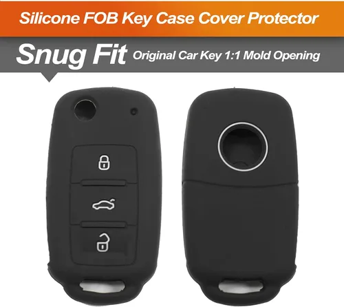 Vista 3 de Funda de llave de silicona Compatible con VW Volkswagen Jetta GTI Passat Golf Tiguan Touareg Beetle CC Eos Llavero abatible 3 botones Accesorios