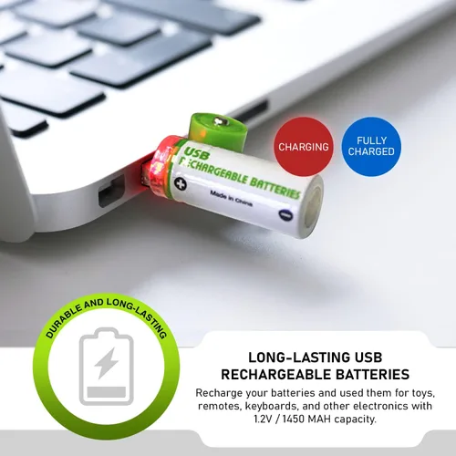 Vista 5 de Survival Frog EasyPower - Baterías recargables USB AA de 1.2 V/1450 mAh de larga duración, doble A USB Co. - (paquete de 4)