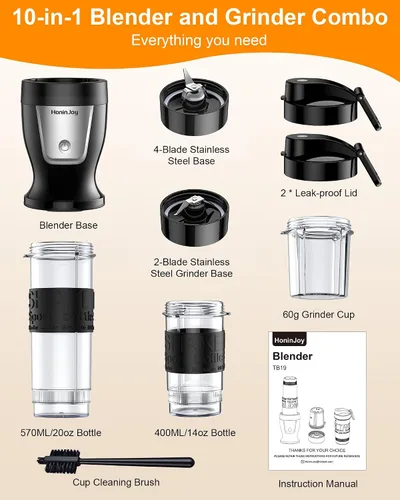 Vista 6 de Licuadora de batidos, licuadora personal de 650 W para batidos y licuados con taza molinillo y 2 tazas portátiles sin BPA (20 onzas + 14 onzas)