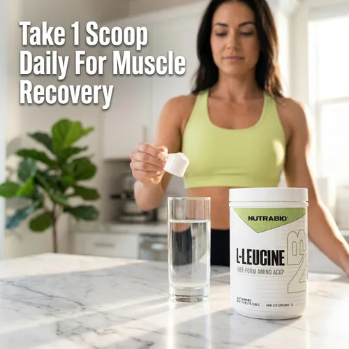 Vista 3 de NutraBio L-leucina 100% pura, recuperación y apoyo muscular, aminoácido de forma libre fermentada naturalmente, vegano, sin OMG, sin gluten