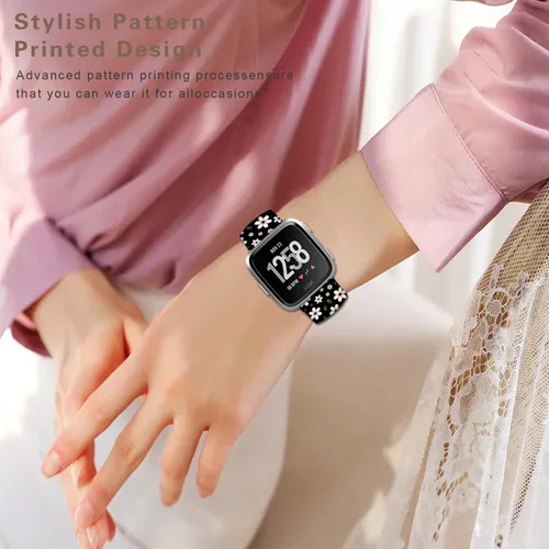 Vista 5 de Correas de reloj de silicona suave compatibles con Fitbit Versa 2/Versa/Fitbit Versa Lite/SE, correa de repuesto con bonito patrón floral de 0.98