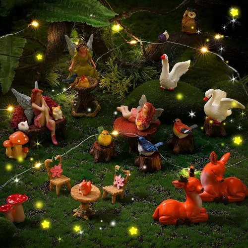 Vista 5 de Wenqik 26 piezas de figuras de hadas en miniatura, mini accesorios de jardín, pequeñas hadas, decoración de mini diorama de jardín, kit de micro