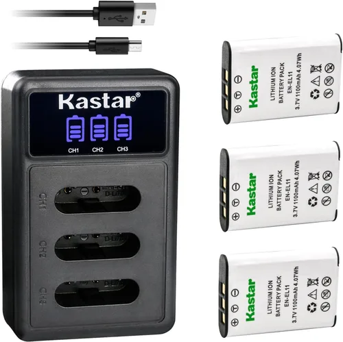Vista 6 de Kastar Cargador de batería USB triple LCD compatible con batería Pentax D-LI78, cargador Pentax D-BC78, Pentax Optio L50, Optio M50, Optio M60