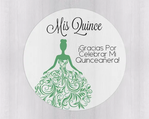 Vista 13 de Calcomanías de quinceañera de 40 quilates, membrillo Mis, español o inglés para cumpleaños número 15 (027-E-BK-C) (inglés - negro - transparente)
