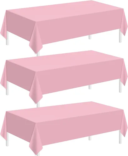 Vista 9 de Childom Paquete de 3 manteles de plástico para mesas rectangulares de 54 x 108 pulgadas, manteles desechables negros para mesas de 6 a 8 pies