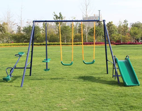 Vista 10 de Juegos de columpios de metal para patio trasero con asientos de columpio, deslizador, Teeter-Totter y columpio deslizante, juego de columpios