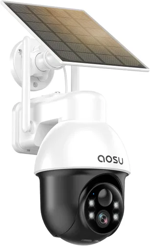 Vista 7 de aosu Cámara solar de seguridad para exteriores - Cámaras de seguridad inalámbricas para exteriores con vista panorámica de 360°, seguimiento
