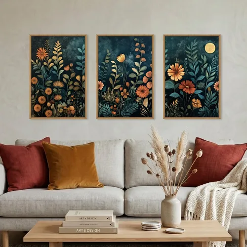 Vista 16 de Celestdeco Juego de arte de pared en lienzo abstracto y neutro grande con marco naranja, moderno y minimalista para pared, diseño geométrico bohemio