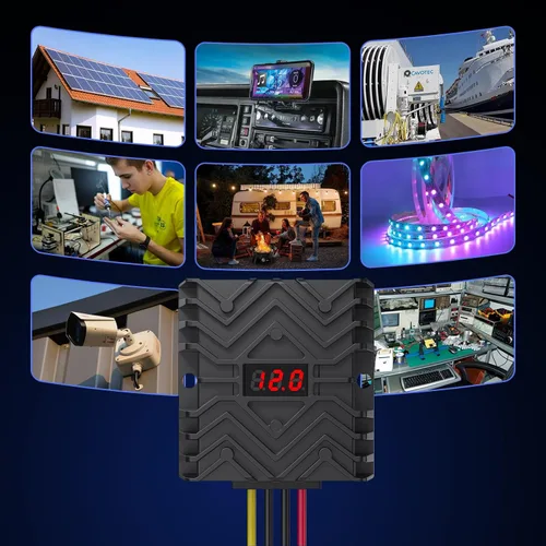 Vista 7 de Convertidor CC de 24 V a 12 V 30 A con pantalla LED, chip de seguridad MCU y cables gruesos de 16 AWG, fuente de alimentación impermeable