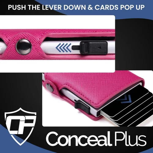Vista 3 de Conceal Plus - Cartera Card Blocr para mujer, bloqueo RFID, delgada, minimalista, tarjetero, saffiano, poliuretano, rosa