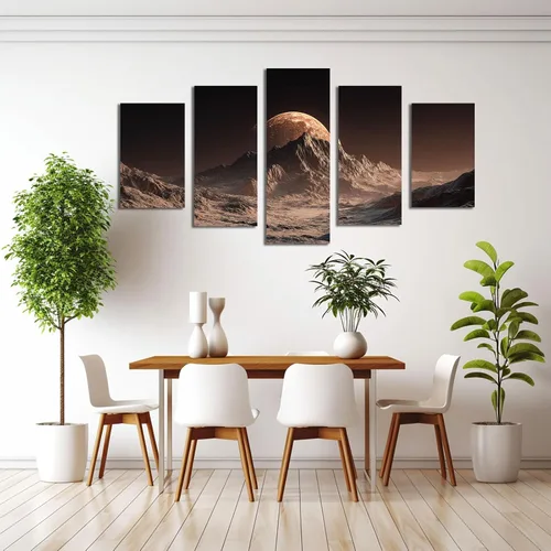 Vista 4 de VOCBAN Canvas Wall Art for Bedroom - 5 Large Oversize Modern Boho Neutral Room Decor - Mountain Moon Abstract Nature Artwork for Living Room Dining
